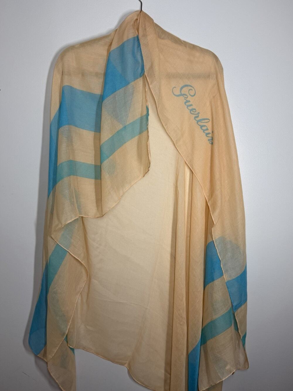 Guerlain Sarong Pareo Beach Cover Up Oversized Peach Turquoise Wrap & Pouch